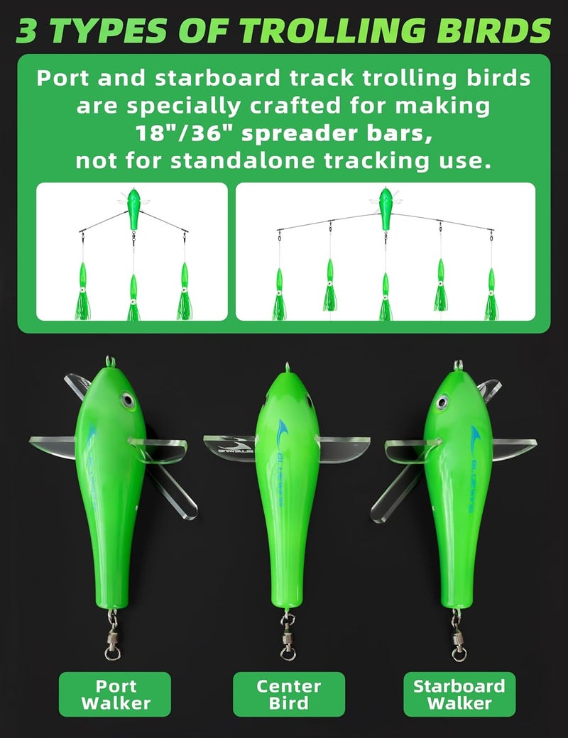 BLUEWING Deluxe Trolling Birds 650lbs Through Wire Bird Fishing Teaser 7.28in Trolling Lure for Tuna Marlin Mahi Mahi, Port/Starboard/Center, Only for Making Spreader Bars - Image 2